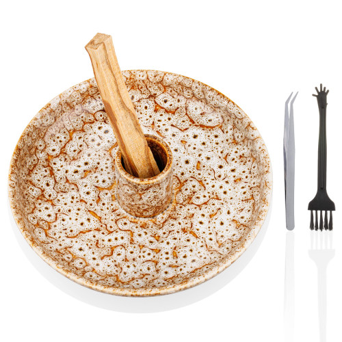 ZenBless Palo Santo Sticks Holder, Handmade Ceramic Incense Burner for Palo Santo Incense Sticks, Sage Holder for Burning, Ceramic Kiln-Change Stand and Ash Catcher