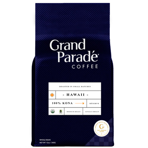 Grand Parade Coffee, Organic 100% Hawaiian Kona Medium Roast, Whole Bean, Fresh Roasted - Gourmet Arabica Single Origin - Fair Trade - 12 Ounce