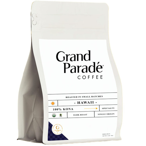 Grand Parade Coffee, Organic 100% Hawaiian Kona Dark Roast, Whole Bean, Fresh Roasted - Gourmet Arabica Single Origin - Fair Trade - 16 Ounce (1 Lb)