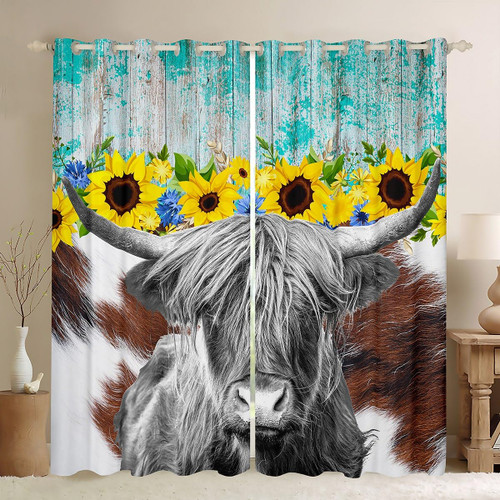 Feelyou Cowhide Highland Cow Curtains Sunflower Highland Cattle Blackout Curtains Western Farm Animal Window Curtains for Kids Vintage Wooden Plank Window Treatments (2 Panels, 38 X 45 Inch) Feelyou Cowhide Highland Cow Curtains Sunflower Highland Cattle Blackout Curtains Western Farm Animal Window Curtains for Kids Vintage Wooden Plank Window Treatments (2 Panels, 38 X 45 Inch)