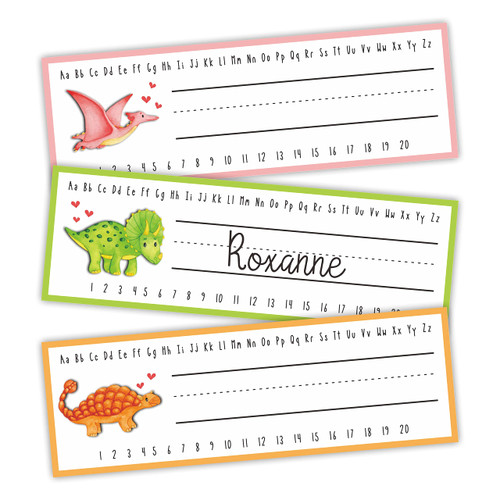 Name Tags Labels - Love Dinosaur - 30 Self Adhesive Desk Plates, Name Label Stickers for Student, Teacher Classroom School Office Decorations & Supplies - 05