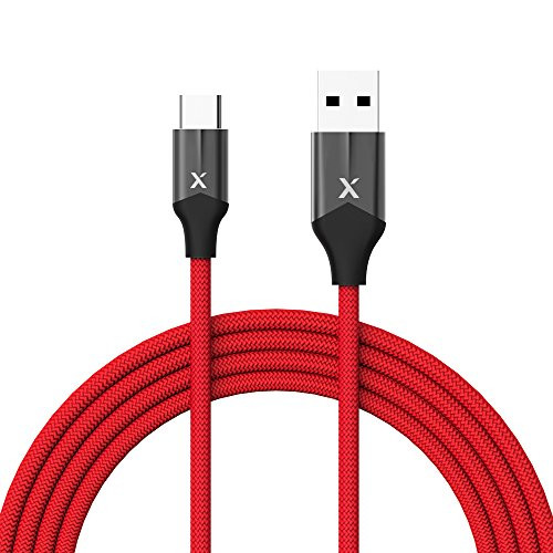 Xcentz USB Type C Cable 6ft, USB C to USB A Fast Charging Cable, Premium Nylon Braided Charger Cord for Galaxy Note 8/S8/S8+/S9, MacBook, Sony XZ, LG V20/G5/G6 and More (6ft; Red)