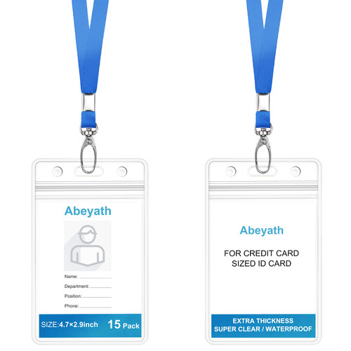 ABEYATH 15Pack Lanyard with ID Holder Sets Flat ID Lanyard with Badge Heavy Duty Clear ID Card Name Badge Holder (Vertical)