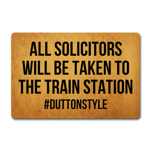 Funny Welcome Doormat For Entrance Way Indoor Front Porch Rugs All Solicitors Will Be Taken To The Train Station Personalized Funny Home Decor Mat Anti-Slip Novelty Prank Gift Mats23.7"(L) x 15.9"(W)
