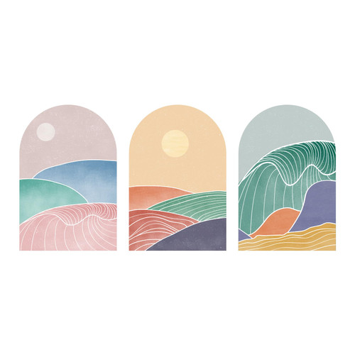 Boho Wall Decal - Arch Wall Stickers Mountain Wall Mural Wallpaper Peel and Stick Living Room Wall Decor (Wall Decal Art-3)