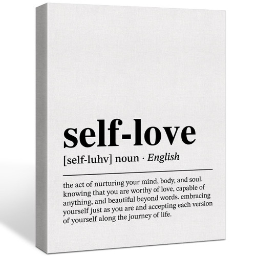 Self-Love Definition Canvas Poster Self Love Quote Print Painting for Home Wall Art Decoration 11.5 x 15 Inch (Framed)