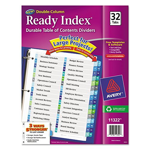 Avery Ready Index Double-Column Table of Contents Dividers, 32-Tab, Multi-Color (11322)