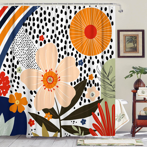 Lunerfex Abstract Shower Curtain Floral Shower Curtain Boho Flower Shower Curtain Fall Shower Curtain Waterproof Fabric Shower Curtains for Bathroom with 12 Plastic Hooks 72x72 inches