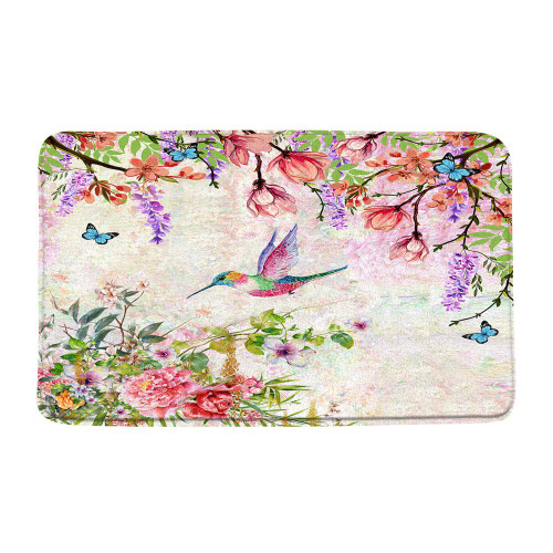 WUASDCS Hummingbird Floral Bath Mat Colorful Flower Bird Butterfly Rustic Plants Fantasy Spring Summer Scenery Beautiful Bathroom Kitchen Floor Mat Doormat Microfiber Home Decoration Rug