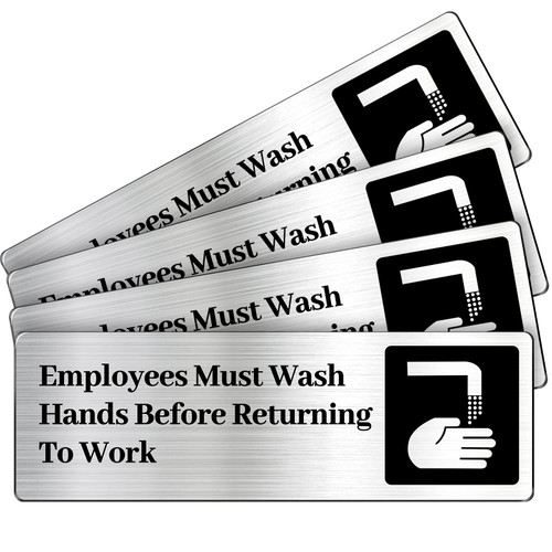 Qunclay 4 Pcs Employees Must Wash Hands Sign Brushed 9 x 3 Inch Employees Must Wash Hands Before Returning to Work Sign with Self Adhesive for Office Business Restaurant Salons