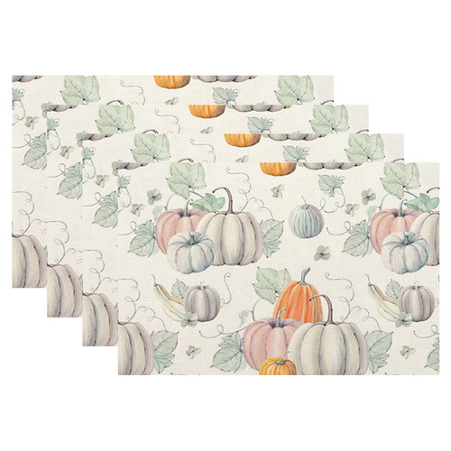 Fall Watercolor Pumpkin Placemats Set of 4, Harvest Autumn Place Mats Happy Thanksgiving Table mat Placemat Heat Resistant Non Slip Line for Holiday Party Dining Table Kitchen Decor 18" x 12"