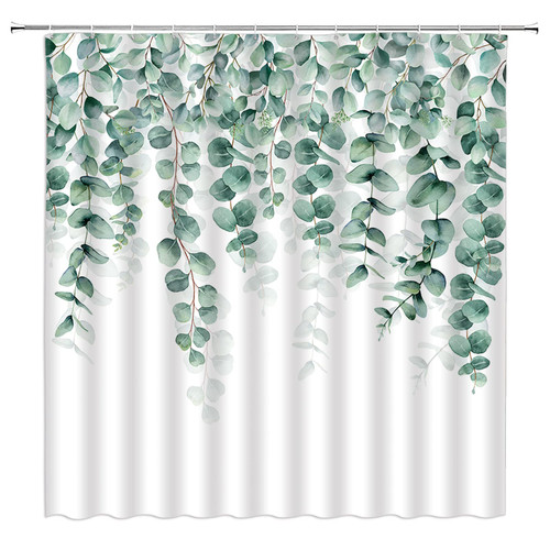 KTGHA Eucalyptus Leaves Shower Curtain Watercolor Leaf Plants Branches Botanical Floral Spring Nature Polyester Fabric Bathroom Decor Set with Hooks ?70" Wx70 H?