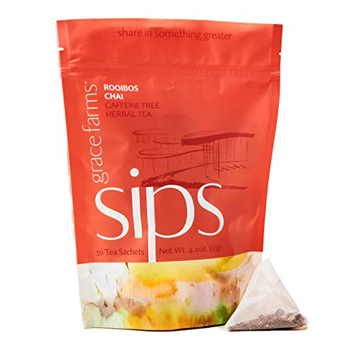 Grace Farms ROOIBOS CHAI Herbal Teas (50 count) | Naturally Sweet, Healthy and Caffeine Free | Organic, Fair Trade and Kosher Certified | Gives Back 100% of Profits