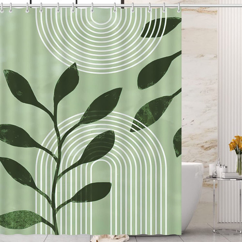 Romantic Angels Green Boho Shower Curtains for Bathroom Mid Century Modern Shower Curtain Abstract Minimalist Shower Curtain Aesthetic 72" x 72" with 12 Hooks