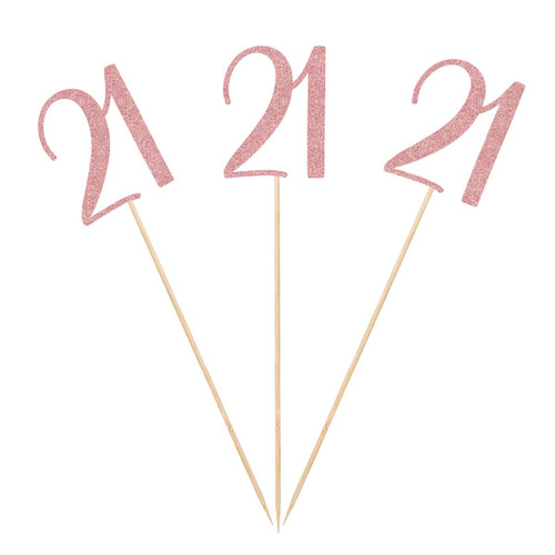 Rose Gold 21st Glitter Birthday Centerpiece Sticks, 12-Pack Number 21 Table Topper Anniversary Party Decorations