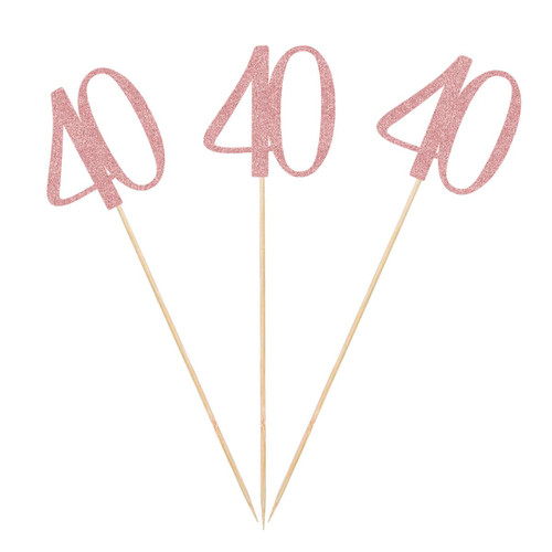 Rose Gold 40th Glitter Birthday Centerpiece Sticks, 12-Pack Number 40 Table Topper Anniversary Party Decorations