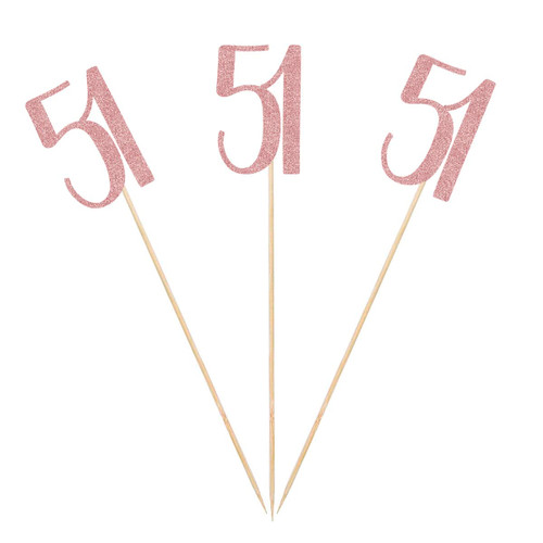 Rose Gold 51st Glitter Birthday Centerpiece Sticks, 12-Pack Number 51 Table Topper Anniversary Party Decorations