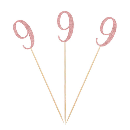 Rose Gold 9th Glitter Birthday Centerpiece Sticks, 12-Pack Number 9 Table Topper Anniversary Party Decorations