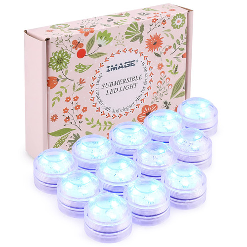 IMAGE Submersible LED Lights, 12 PCS LED Submersible Tea Lights Waterproof Floral Decoration Party Tea Lights, Battery Operated Flameless Tea Lights for Party, Wedding, Garden and Bath Pink