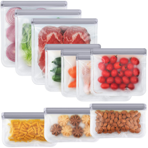 10 Pack Reusable Ziplock Bags Silicone, Leakproof Reusable Freezer Bags, BPA Free Reusable Food Storage Bags for Lunch Marinate Food Travel (Grey) - 3 Gallon 3 Snack 4 Sandwich Bags 10 Pack Reusable Ziplock Bags Silicone, Leakproof Reusable Freezer Bags, BPA Free Reusable Food Storage Bags for Lunch Marinate Food Travel (Grey) - 3 Gallon 3 Snack 4 Sandwich Bags