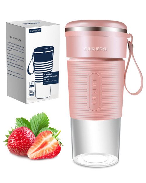 SHUKUBOKU Portable Blender,with USB Rechargeable,Mini Blender For Shakes and Smoothies,Travel Juicer Cup?Made with BPA-Free Material Portable Juicer,10oz Handheld Blender,Portable Juicer(Pink)