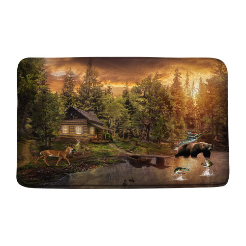 AYDSMYD Cabin Bath Mat Rustic Moose Bear Country Lodge Lake Forest Fish Wild Animals Hunting Style Farmhouse Bathroom Shower Mat Kitchen Rug Microfiber Memory Foam 18x30 Inches