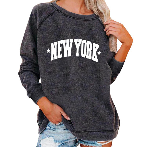 Elogoog hoodies for teens Pullover Sweatshirt For Women Crew Neck Sweatshirt Long Sleeve Blouse Lightweight Sweatshirt (Grey, S)