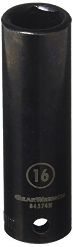 GearWrench 84574N 1/2" Drive 6 Point Deep Impact Metric Socket 16mm, Black
