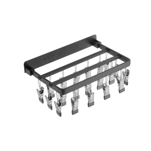 Gudetap Sock Drying Rack Wall Mount Laundry Drying Rack with 26 Clips Foldable Clip Hanger Drip Drying Hanger Underwear Hanger with Clips for Socks, Bras, Lingerie, Clothes,Towel,Scarf,Gun Grey