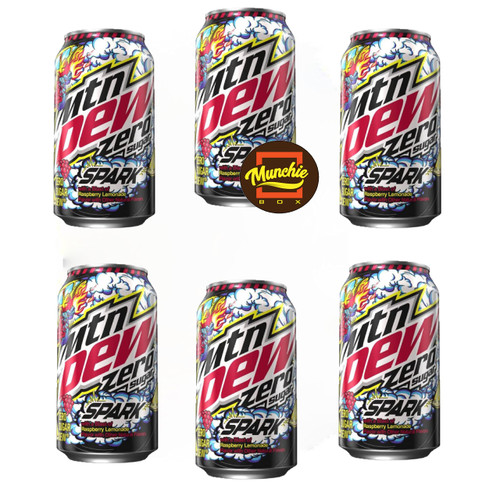 Pepsi Co Mountain Dew Spark, the Dew with a blast of Raspberry Lemonade by Munchie Box (Pack of ( 6 ) Cans 12 oz Spark Zero)