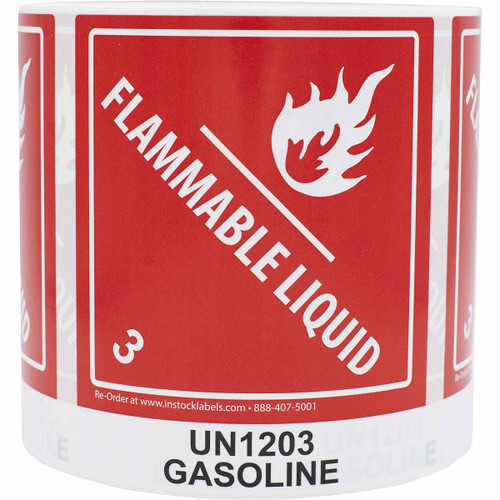 UN1203 Gasoline Paint Flammable Liquid Hazard Class 3 Pre-Printed Labels, 4 x 4.75" Inches, 500 Total Labels UN1203 Gasoline Paint Flammable Liquid Hazard Class 3 Pre-Printed Labels, 4 x 4.75" Inches, 500 Total Labels