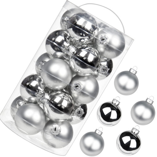 36 PCS Glass Christmas Ball Ornaments 1.57" Small Christmas Tree Decorations Set Seamless Silver Christmas Ornaments Balls with Hanging Loop for Xmas Tree Party Wedding Decor