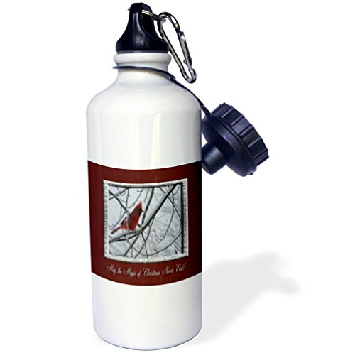 3dRose wb_37063_1"Winter Cardinal, May the Magic of Christmas Never End" Sports Water Bottle, 21 oz, White