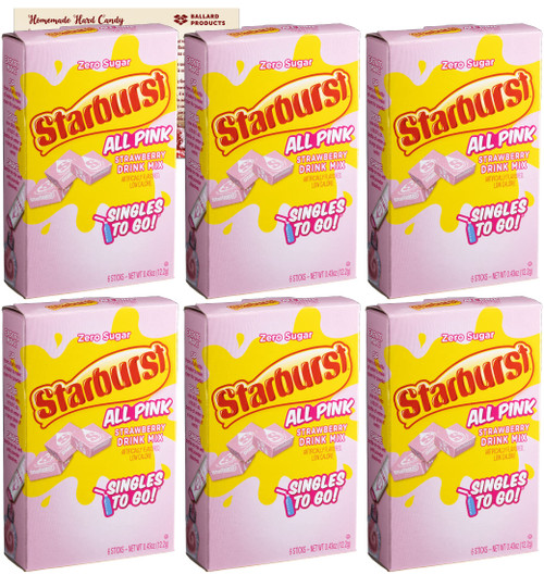 Starburst All Pink Strawberry Singles To Go Drink Mix | 6 Boxes - 36 Flavor Packets of Sugar Free Water Enhancer Drink Mix | Bundle with Ballard Products Hard Candy Recipe Card