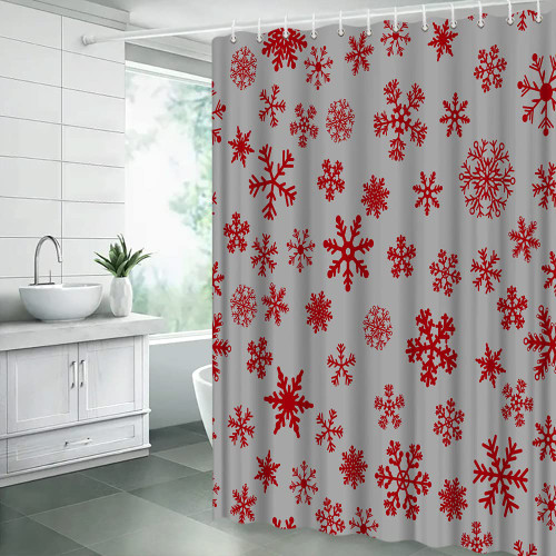 JIRGIXA Snowflake Shower Curtain Merry Christmas Red Snowflake Gray Vinatge Rustic Farmhouse Merry Christmas Winter Holiday Fabric Bathroom Decor Curtain with Hooks