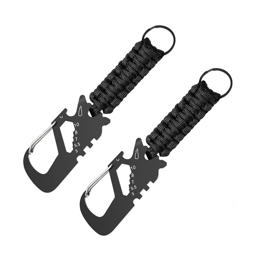 2 Pcs Paracord Keychain with Carabiner Outdoor Keychain Outdoor Survival Tool with Bottle Opener Screw Wrench for Camping Hiking