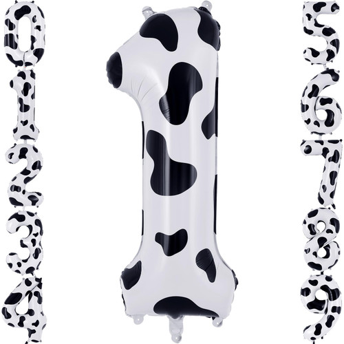 Cow Print Number 1 Balloon, Large 40 Inch Cow Number Birthday Balloons, Foil Mylar Number 1 Balloons for 1st first Birthday Party Decorations Supplies Animal Farm Cowboy Cowgirl Themed Party