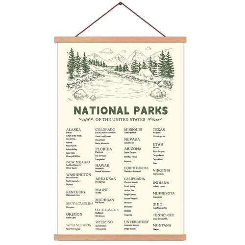 KAIRNE US National Park Checklist Poster,Park Posters for Travel Sign with Wooden Hanging Framed(28CMx46CM),Inspirational Rustic Decor,National Park Map Posters Gift for Hiker or National Park Lover