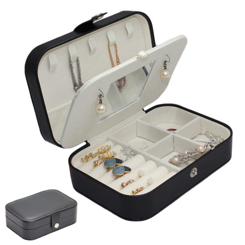 STHCHUN Small Jewelry Box,PU Leather Small Jewelry Box With Mirror Travel Portable Jewelry Case,For Ring, Pendant, Earring, Necklace, Bracelet Organizer Storage Holder Boxes(Black)