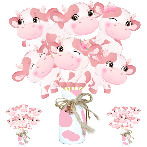 24Pcs Cow Centerpiece Sticks Decorations Cow Print Party Decorations Pink Cow Table Topper Cow Birthday Party Decorations for Girls Farm Animal Birthday Party Baby Shower Photo Booth Props Supplies