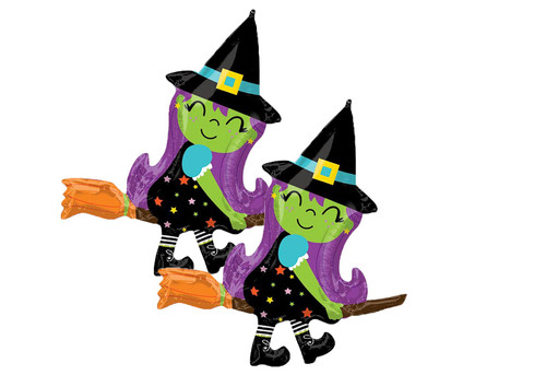Set of 2 Adorable Witch Jumbo 38" Foil Halloween Party Balloons