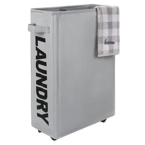 Caroeas 22" Rolling Slim Laundry Baskets with Stand Foldable Waterproof Hamper and Organizer on Wheels Tall Thin Dirty Laundry Hamper Baskets Home Corner Basket Caroeas 22" Rolling Slim Laundry Baskets with Stand Foldable Waterproof Hamper and Organizer on Wheels Tall Thin Dirty Laundry Hamper Baskets Home Corner Basket
