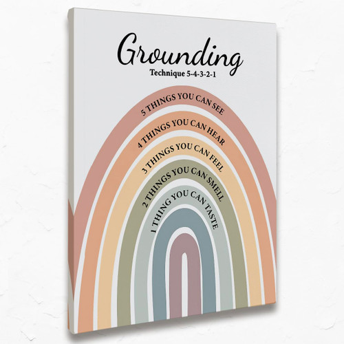 Grounding Technique Mental Health Canvas Wall Art Prints,Boho Rainbow DBT Coping Skills Poster Paintings,11x14 inches Artwork for Psychology Themed Decor Therapy Office Counseling Office Decorations