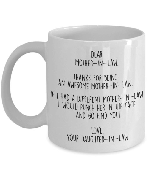 Funny Mother's Day Coffee Mug, Birthday Gifts for Mother in Law, 11oz 15oz Ceramic Mug, Travel Mug, Wine Glass, Tumbler, Christmas Gifts for Mom in Law punch from Daughter in Law (11 oz)