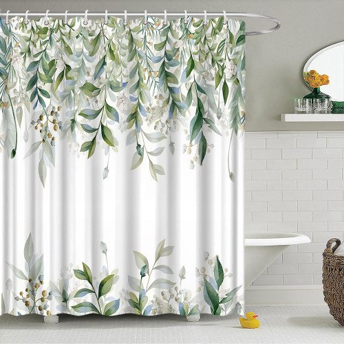 TFGGNDF Green Leaf Shower Curtain Eucalyptus Leaves Sage Green Tropical Leaves Plant Botanical Watercolor Floral Aesthetic Natural White Background Bathroom Detcor Polyester Curtain with Hooks TFGGNDF Green Leaf Shower Curtain Eucalyptus Leaves Sage Green Tropical Leaves Plant Botanical Watercolor Floral Aesthetic Natural White Background Bathroom Detcor Polyester Curtain with Hooks