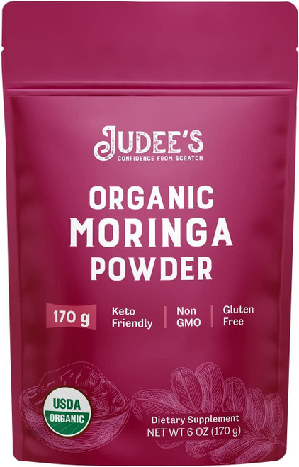 Judee's Organic Moringa Powder 6 oz - Non-GMO - Gluten-Free and Keto-Friendly - Blends Well in Smoothies and Protein Shakes - Mix into Juice, Tea, or Lattes