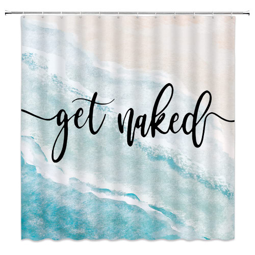 GIXKOXE Beach Shower Curtain Tropical Ocean Get Naked Sea Waves Abstract Seaside Stall Watercolor Blue Summer Nature Scenery Bathroom Decor Curtain Polyester with Hooks