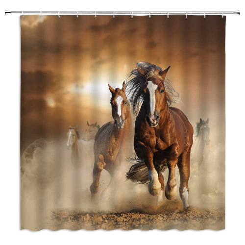GIXKOXE Horse Shower Curtain Western Farm Animal Strong Stallion Running Sand Mens Theme Rustic Farmhouse Bathroom Decor Curtain Polyester with Hooks