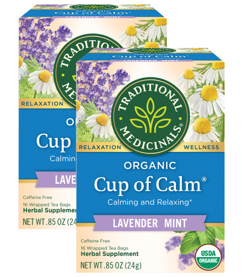 Traditional Medicinals Organic Cup of Calm Lavender Mint Herbal Tea, Calming & Relaxing, (Pack of 2) - 32 Tea Bags