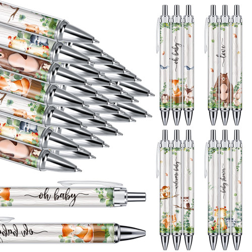 Chuangdi 24 Pcs Baby Shower Ballpoint Pens Favors Bulk Retractable Ballpoint Pen Black Ink Pens with Stylus Tip Baby Shower Gifts for Guests Prizes Office School Teacher Supply (Woodland Animals)